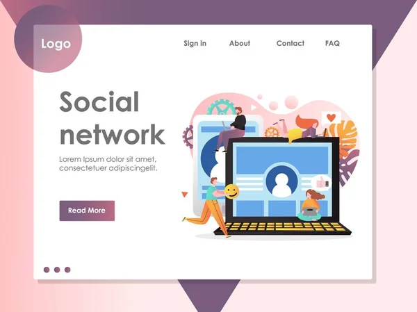 Modelo de design de landing page de site vetorial de rede social — Vetor de Stock