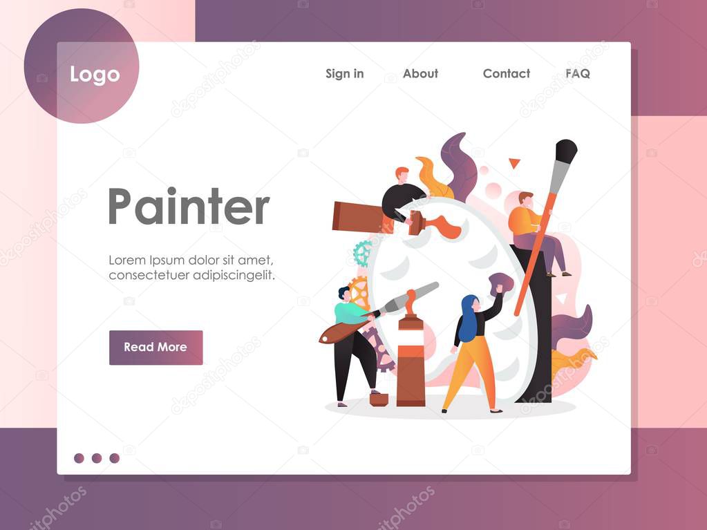 Painter vector website template, web page and landing page design for website and mobile site development. Art school, studio, artistic creative occupation concept.