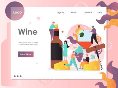Şarap vektör web sitesi açılış sayfası tasarım şablonu