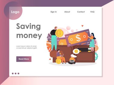 Tasarruf para vektör web sitesi açılış sayfası tasarım şablonu