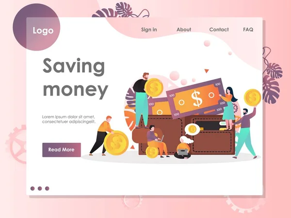 Saving money vector website landing page design template — Stock Vector