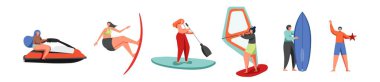 Yaz su sporları, vektör düz izole illüstrasyon