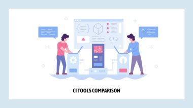 Vektör web sitesi tasarım şablonu. Sürekli Entegrasyon Ci yazılım geliştirme. Kodlama çevik metodolojisi. Web sitesi ve mobil geliştirme için açılış sayfası kavramları. Modern düz illüstrasyon