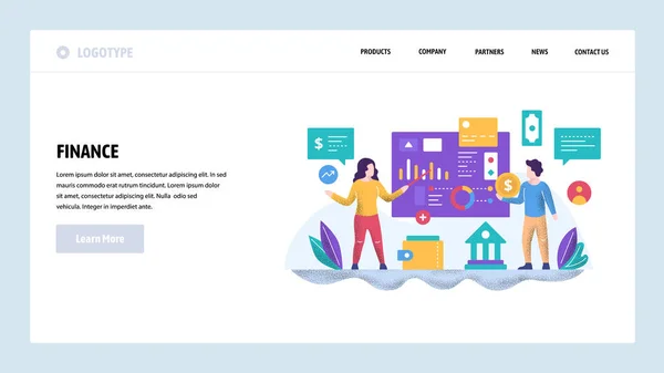 Šablona návrhu webového serveru Vector Obchodní prezentace a finanční grafy. Schůzka v rámci týmové práce a financování vzdělávacího kurzu. Koncepty pro úvodní stránky pro vývoj mobilních webových stránek. Moderní ilustrace — Stockový vektor