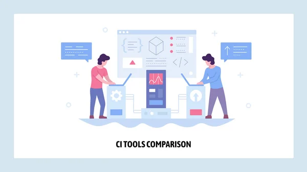 Шаблон векторного дизайна сайта. Постоянная интеграция CI разработки программного обеспечения. Гибкая логика кодирования. Концепции страниц посадки для веб-сайта и мобильных разработок. Современная плоская иллюстрация — стоковый вектор