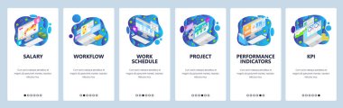 İş projesi web sitesi ve mobil uygulama ekranları vektör şablonu onboarding