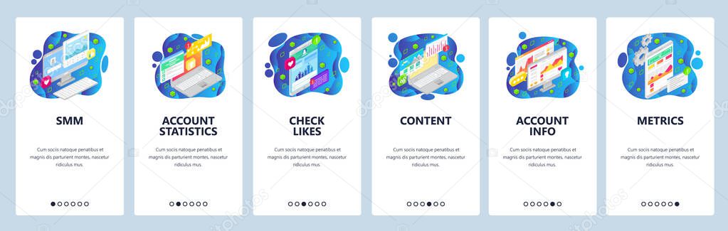 Content marketing website and mobile app onboarding screens vector template