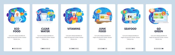 Food website and mobile app on boarding screens vector template — 图库矢量图片