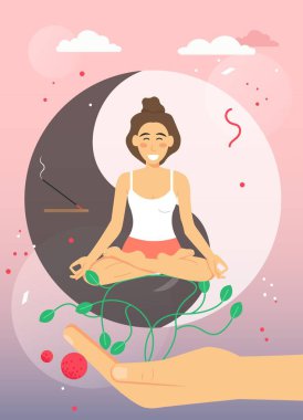 Kadın yoga sınıfı, vektör düz tasarım illüstrasyonu