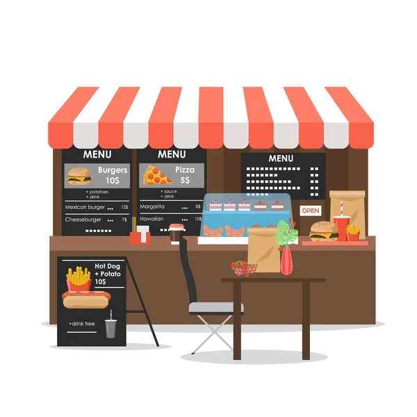 Kiosco de comida de la calle, vector de diseño de estilo plano ilustración — Archivo Imágenes Vectoriales