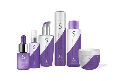 Saç bakımı paketleme vektörü maket kümesi