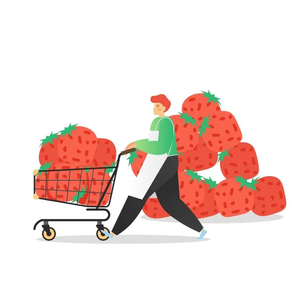 Φράουλα έννοια παραγωγής παγωτού διάνυσμα επίπεδη απεικόνιση — Διανυσματικό Αρχείο