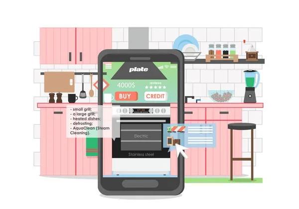 Loja de compras on-line para aparelhos de cozinha, ilustração vetorial plana —  Vetores de Stock