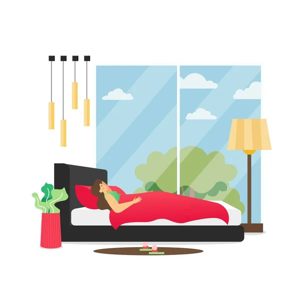 Bedroom interior, vector flat style design illustration — Stock Vector