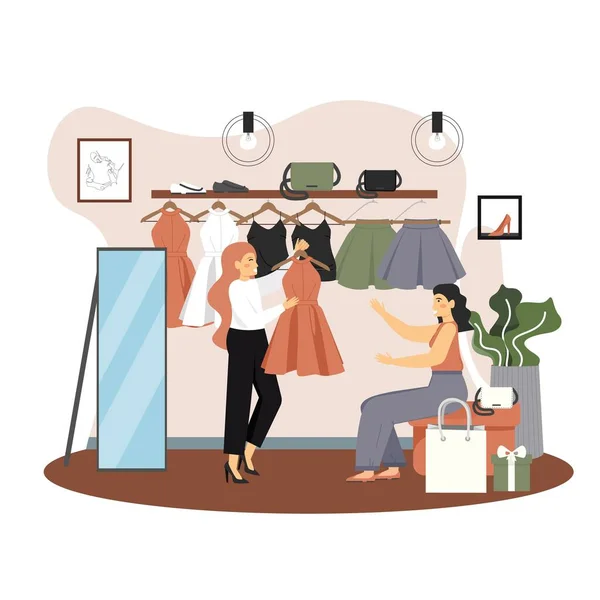 Tienda de ropa para mujeres, ilustración de diseño de estilo plano vectorial — Vector de stock