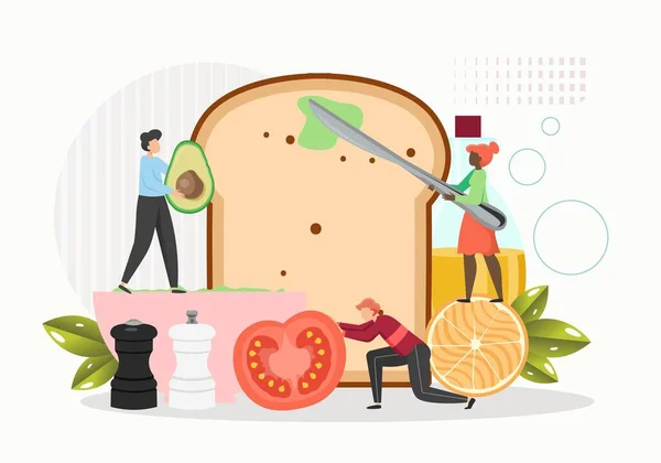 Restaurantköche bereiten köstliche Sandwich-Avocado-Toast zu, vektorflache Illustration — Stockvektor