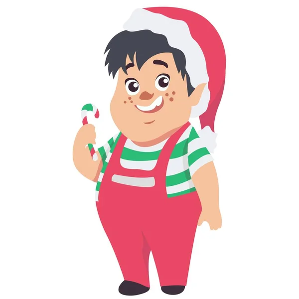 Pequeno personagem elfo bonito isolado no fundo branco. Natal feriado vetor desenho animado ilustração. Anão em traje de elfo — Vetor de Stock