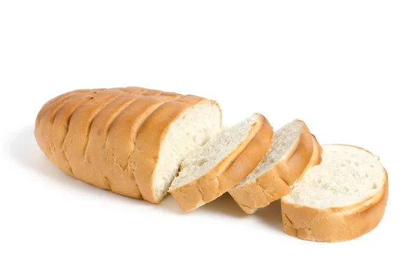 Bröd Vit Bakgrund Limpan Skuren Bitar Närbild — Stockfoto