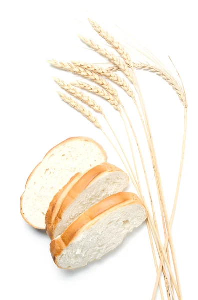 Slices Sliced Bread Wheat White Background Close — Stock Photo, Image