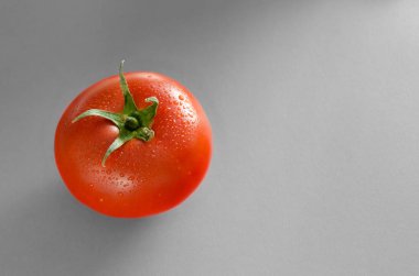 Gri bir arka plan üzerinde domates. Yakın çekim.