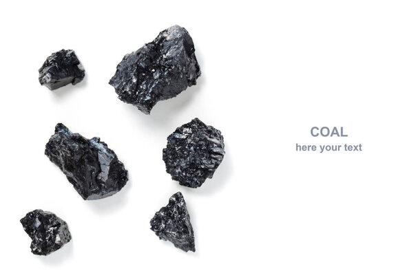 Hard coal on white background.Fuel and energy.Close up.