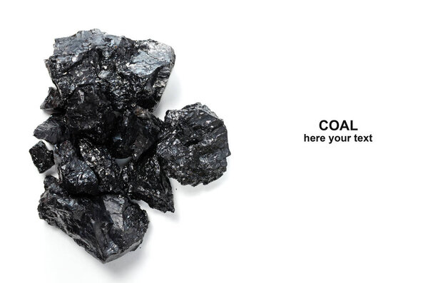 Hard coal on white background.Fuel and energy.Close up.