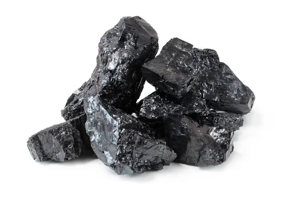 Carvão Duro Fundo Branco Combustível Energia Fechar — Fotografia de Stock
