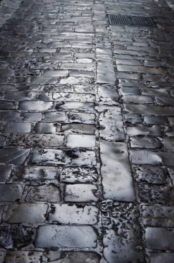 Tarihi kentin antik taş bloklar. Yaya yolu.