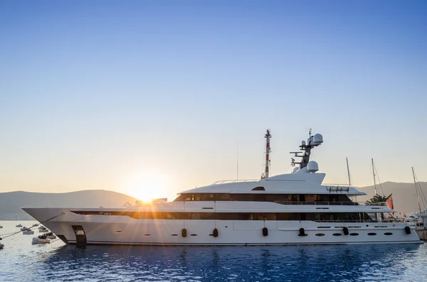 Beautiful White Yacht Port Adriatic Sea Sunset — Stock Photo, Image