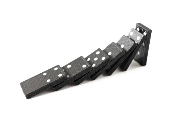 Kości Domino Spadające Czarny Białym Tle — Zdjęcie stockowe