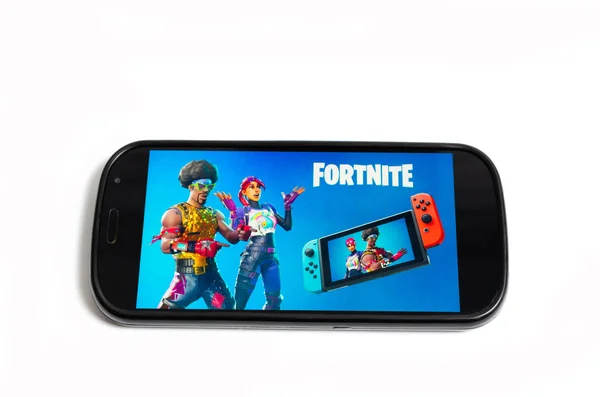 Kostanay Kazakhstan White Background Mobile Phone Image Popular Game Fortnite — Stock Photo, Image