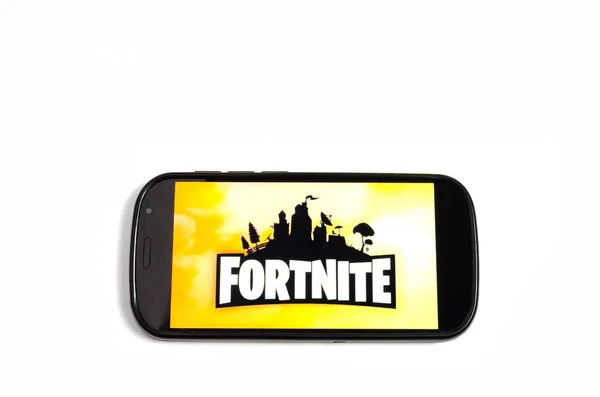 Kostanay Kazakhstan White Background Mobile Phone Image Popular Game Fortnite — Stock Photo, Image