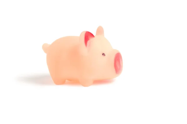 Little rubber, pink pig, toy on white background. — Stock Photo, Image