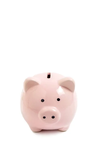 Rosa Sparschwein auf weißem Hintergrund. Geld und Geschäft. — Stockfoto