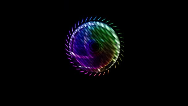 Rotating Fan Bright Iridescent Multi Colored Rgb Lighting Black Background — Stock Video