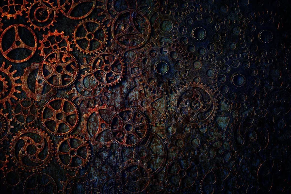 Narzędzia Abstrakcyjne Tło Mnóstwo Zardzewiałych Biegów Steampunk — Zdjęcie stockowe