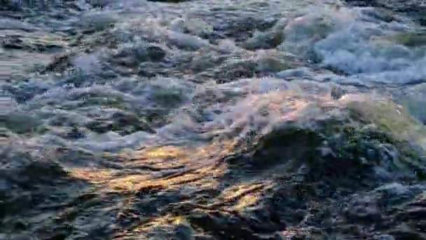 Река Быстрым Течением Воды Порогов Закате — стоковое видео