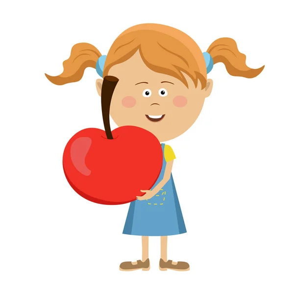 Niedliches kleines Mädchen mit einem großen roten Apfel — Stockvektor