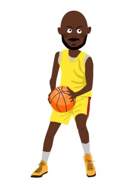 Afro-Amerikan basketbol oyuncusu eylem üzerinde beyaz izole bir top ile