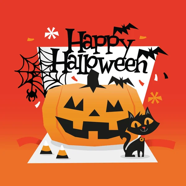 Illustration Vectorielle Une Carte Pop Halloween Remplie Citrouille Chat Toile — Image vectorielle