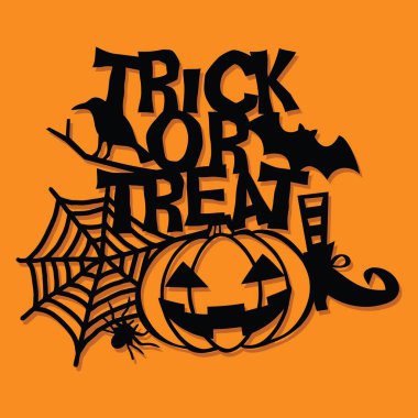 Bir kağıt kesme siluet Cadılar Bayramı Partisi Davetiyesi afiş vektör Illustration. Cadılar Bayramı afiş kabak, Cadılar ve Cadılar Bayramı ifade yapılmış.