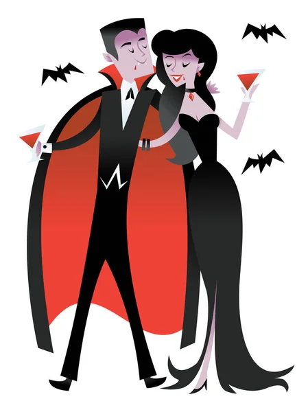 Vector Illustration Vampire Couple Having Bloody Cocktails — Stock Vector