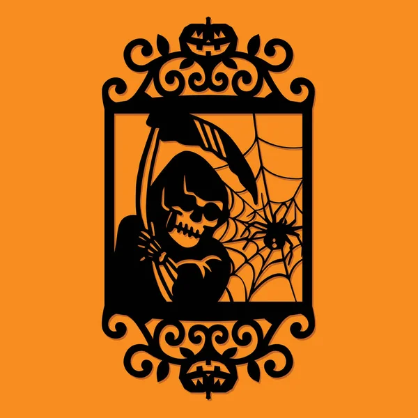 Illustration Vectorielle Une Silhouette Coupée Papier Halloween Faucheuse Sinistre Dans — Image vectorielle