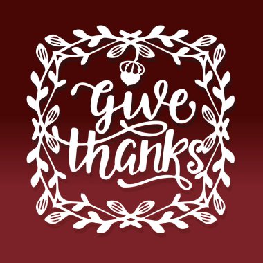 Vintage Şükran asma çerçeve kenarlığını yap bir vektör çizim kağıt kesiği teşekkürler.