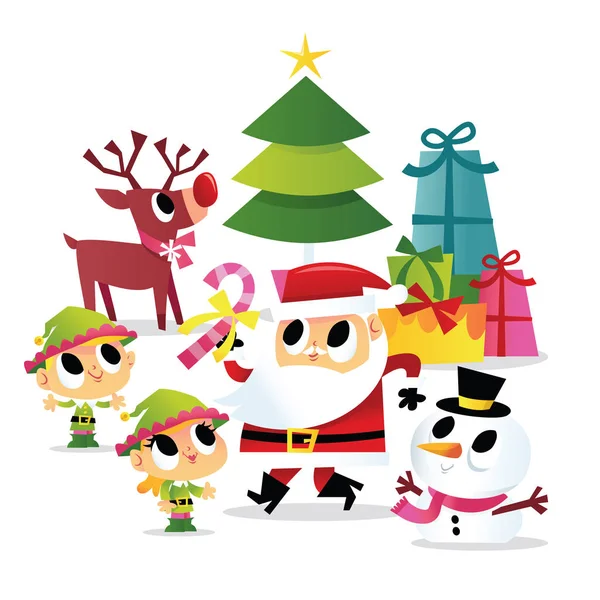 Vector Dibujos Animados Ilustración Dibujos Animados Super Lindo Santa Elfos — Archivo Imágenes Vectoriales