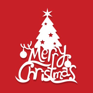 Bir vektör çizim kağıt yazı neşeli Noel ağacı kesmek.