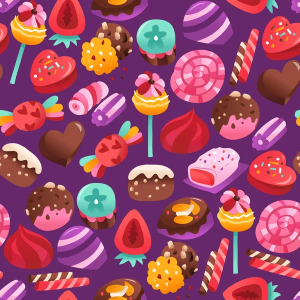 Una Ilustración Vectorial Caramelos San Valentín Súper Dulces Patrón Sin — Vector de stock