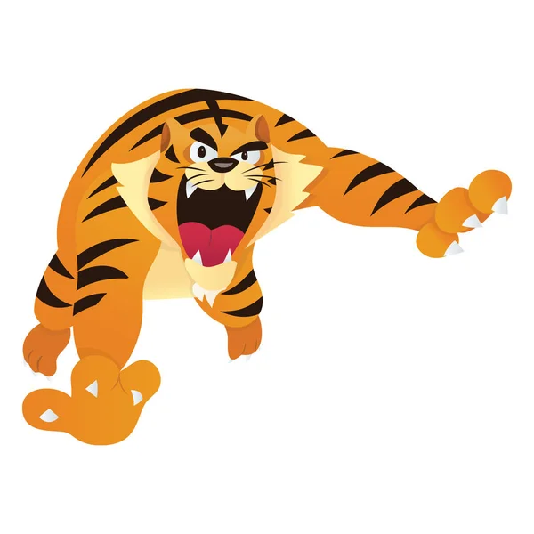 Uma Ilustração Vetorial Desenhos Animados Tigre Ameaçador Saltando Direção — Vetor de Stock