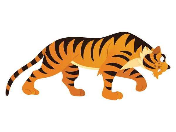 Cartoon Vector Illustration Menacing Tiger Side View Looking Ground — Stock Vector