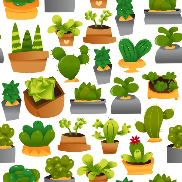 Cactus de bande dessinée et succulents sans couture fond de motif — Image vectorielle